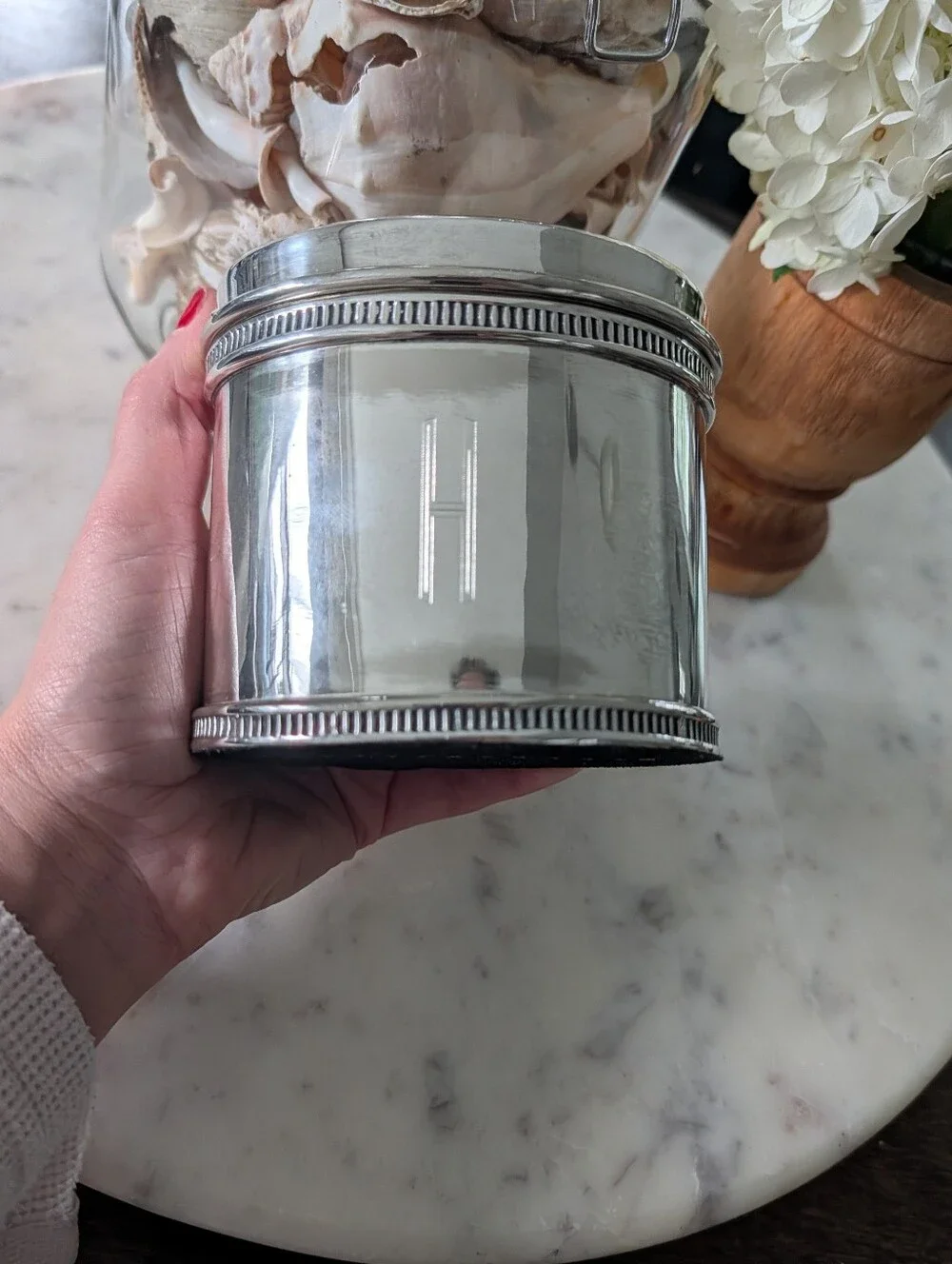 Vintage Pottery Barn Silver Coin Bank Initial H Engraved